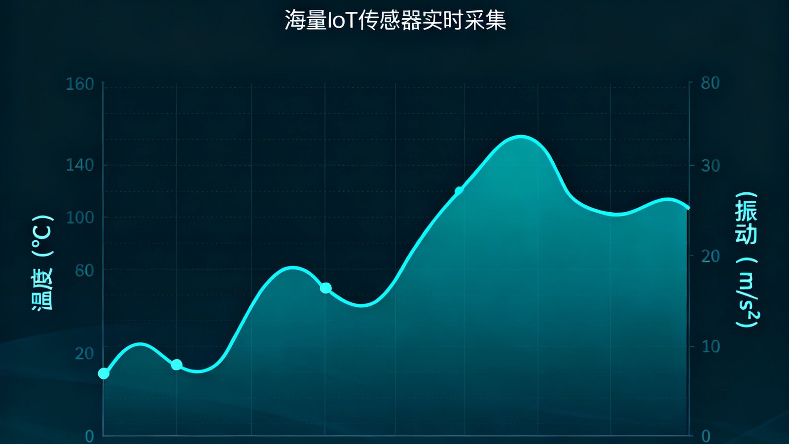 DB旗舰时序数据库引擎处理海量IoT传感器数据的可视化界面，折线图展示温度与振动传感器在毫秒级精度下的数据流